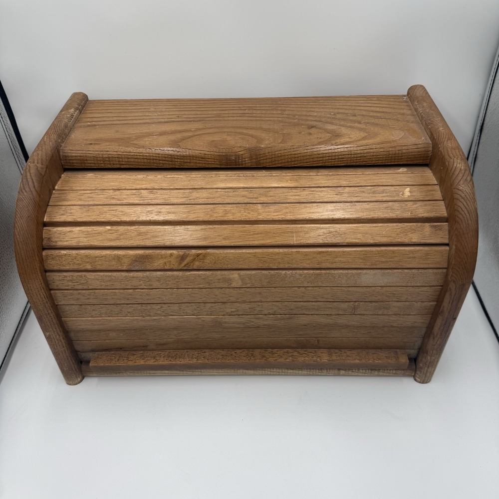 Vintage Wooden Roll Top Bread Box Countertop Kitchen Storage  Cottagecore